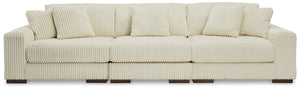 Plush and posh. Showcase your eye for on-trend texture with the statement-making cord upholstery of this sectional. Its stunningly soft fabric entices in an ivory hue, complementing contemporary color palettes. Sink into the cushions and plan to stay a wh