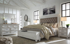 Made with veneers and select hardwood solids in a distressed whitewashed finish. Design features updated traditional styling with generously scaled moulding details. Dresser features 7 full sized drawers with 2 small scaled accessory drawers. Ball bearing