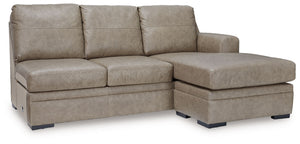 This right-arm facing sofa chaise is made with a combination of 100% top grain leather and faux leather upholstery. Pairs with other items in the series to make a sectional<br><br><b>Additional Dimensions</b><br><ul><li>Arm height: 27-"</li><li>Seat depth