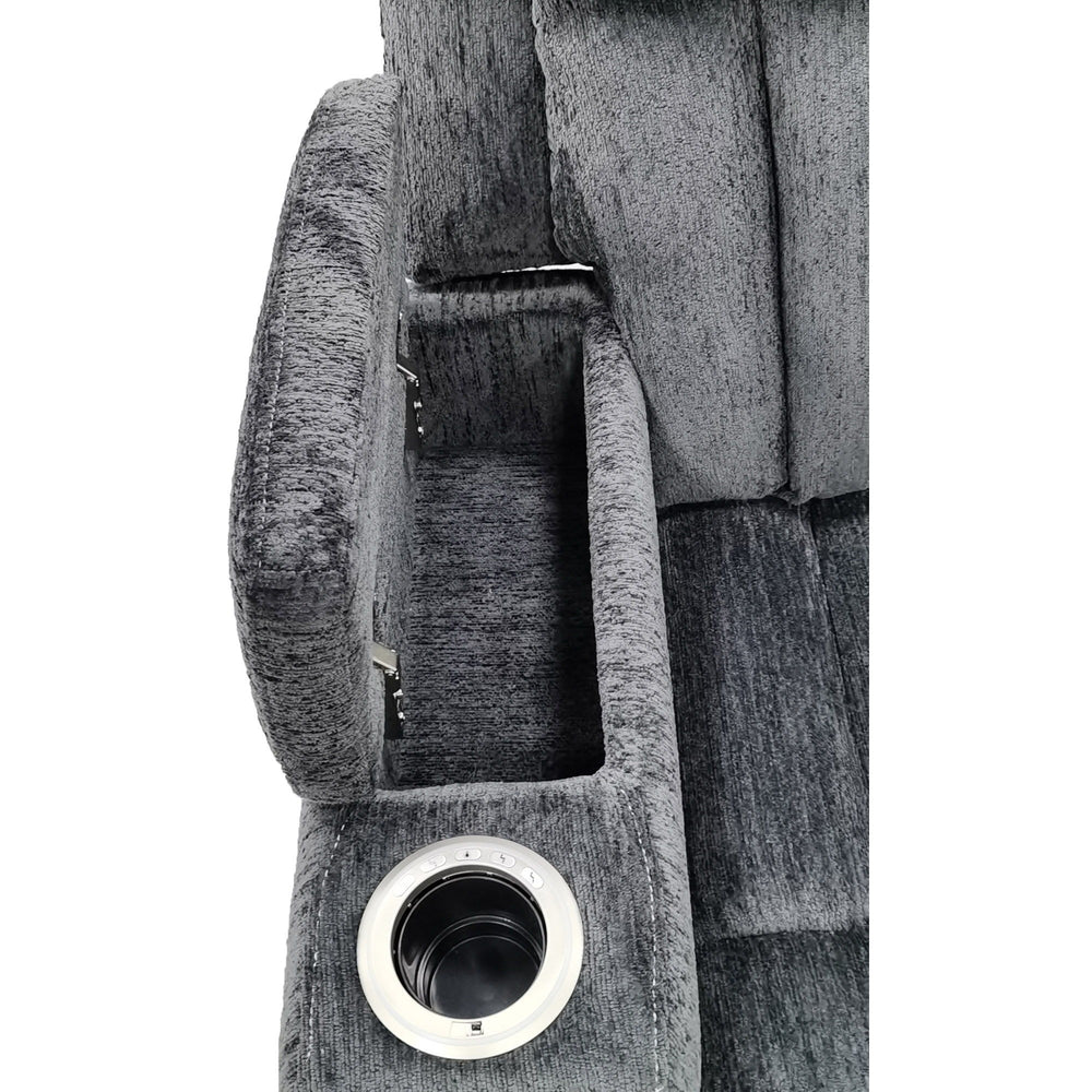 For maximum coziness, Dalton is unsurpassed. Its generously scaled design is brought to life in a plush, textural high performance chenille cover while it delivers power motion footrest and headrest functionality. Dalton-'s wide arms feature integrated cu