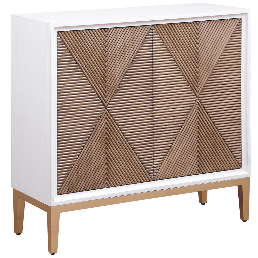 Bring a sense of dimension to any space that needs a boost with this modern accent cabinet. It features two doors that open to reveal an adjustable shelf, perfect for keeping organized in your entry, living area, den or bedroom. Its white finish is crisp 