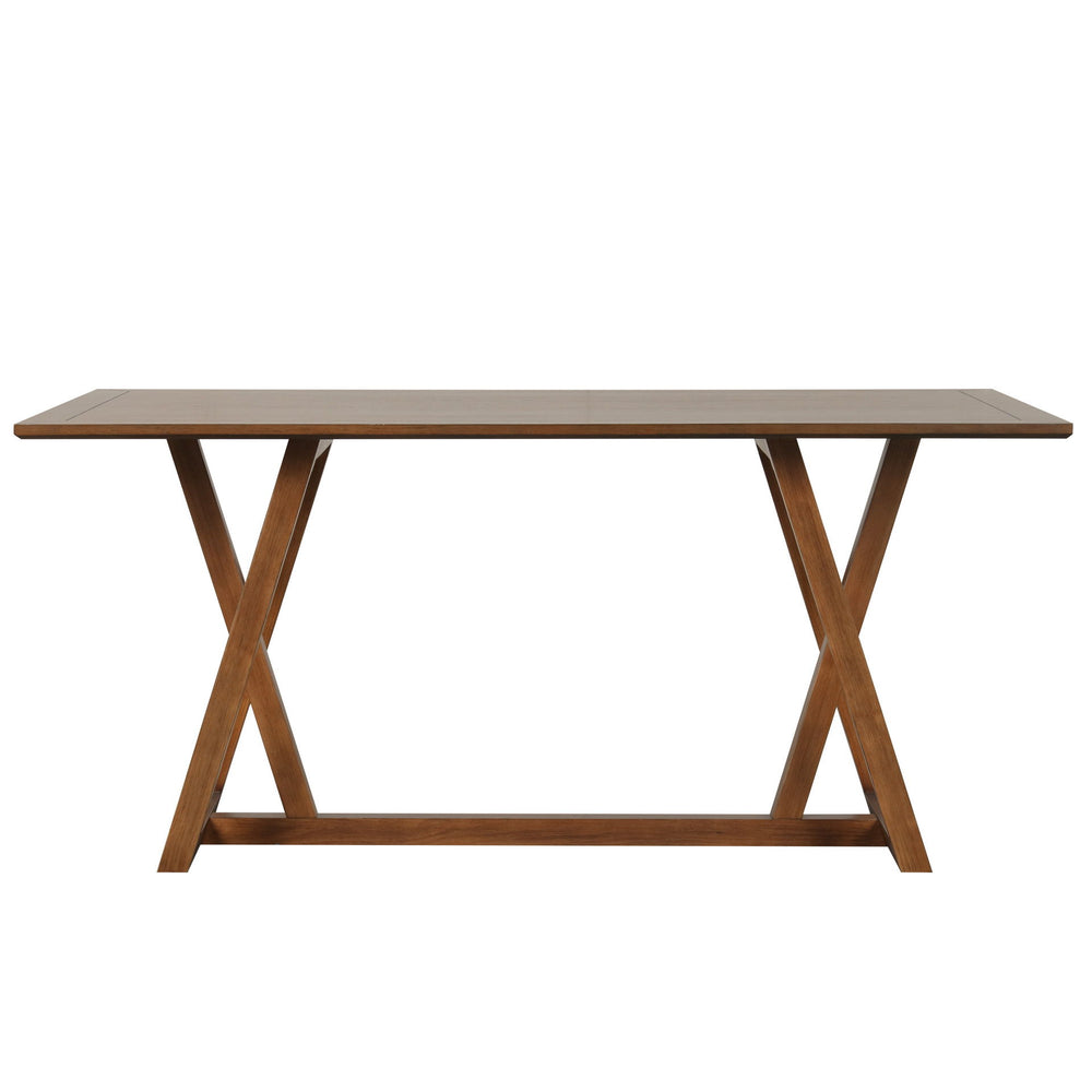 The Putnam Counter Table in Walnut is a masterful blend of quality and design, making it an ideal centerpiece for any dining area. This counter dining table, crafted from solid rubberwood, manufactured woods, and acacia wood veneers, ensures long-lasting 