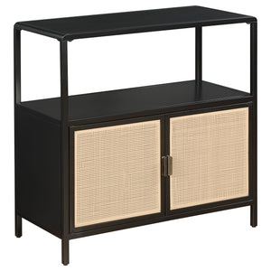 Bring a touch of coastal charm and modern design to your space with this two-door accent cabinet. Crafted with a sturdy metal frame, this cabinet offers lasting durability, while the sleek powder-coated finish resists scratches and maintains a polished lo