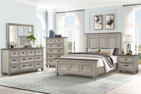 The Mariana 6-Piece Bedroom Set in Vintage CrÃ¨me is an exceptional blend of timeless craftsmanship and versatile design, perfect for creating a warm, inviting ambiance in any bedroom. This comprehensive set includes a wood panel bed, dresser, mirror, two