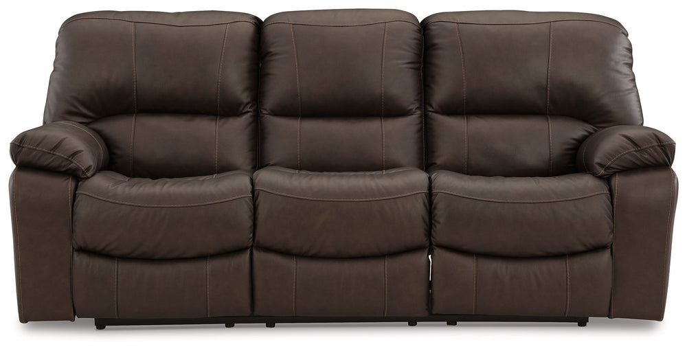 Focus on function. This practical power reclining sofa balances contemporary character and irresistible comfort. Its affordable, expertly matched leather and faux leather upholstery keeps your style up to speed without breaking the bank. Reclining with th
