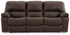 Focus on function. This practical power reclining sofa balances contemporary character and irresistible comfort. Its affordable, expertly matched leather and faux leather upholstery keeps your style up to speed without breaking the bank. Reclining with th