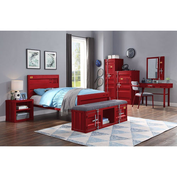 The Cargo youth bed is the perfect addition to any childâ€™s room. This contemporary container themed metal bed features a panel headboard with low profile footboard, crafted with an industrial look that is an perfect match for your bedroom. The bed is ac