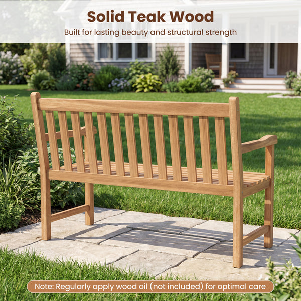 Solid teak wood for lasting beauty and structural strength<br>Spacious enough for family and friends with 2/3-person seating<br>Ensure safe and reliable seating experience with a stable construction<br>Triple under-seat support and reinforced side bars fo