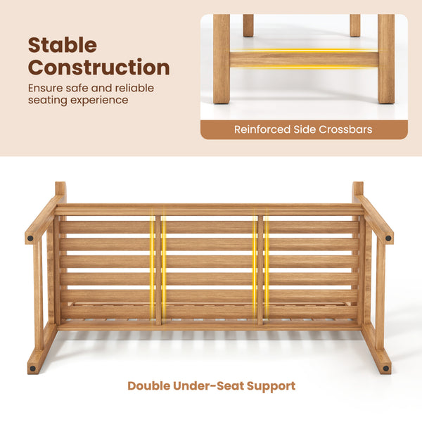 Solid teak wood for lasting beauty and structural strength<br>Spacious enough for family and friends with 2/3-person seating<br>Ensure safe and reliable seating experience with a stable construction<br>Triple under-seat support and reinforced side bars fo