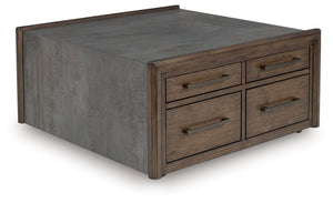 Master the art of mixed-material design with this coffee table. It sports an urban vibe, with faux cement lending an industrial edge to the contrasting dark brown finish. For a functional touch, spacious drawers store essentials for living room lounging i