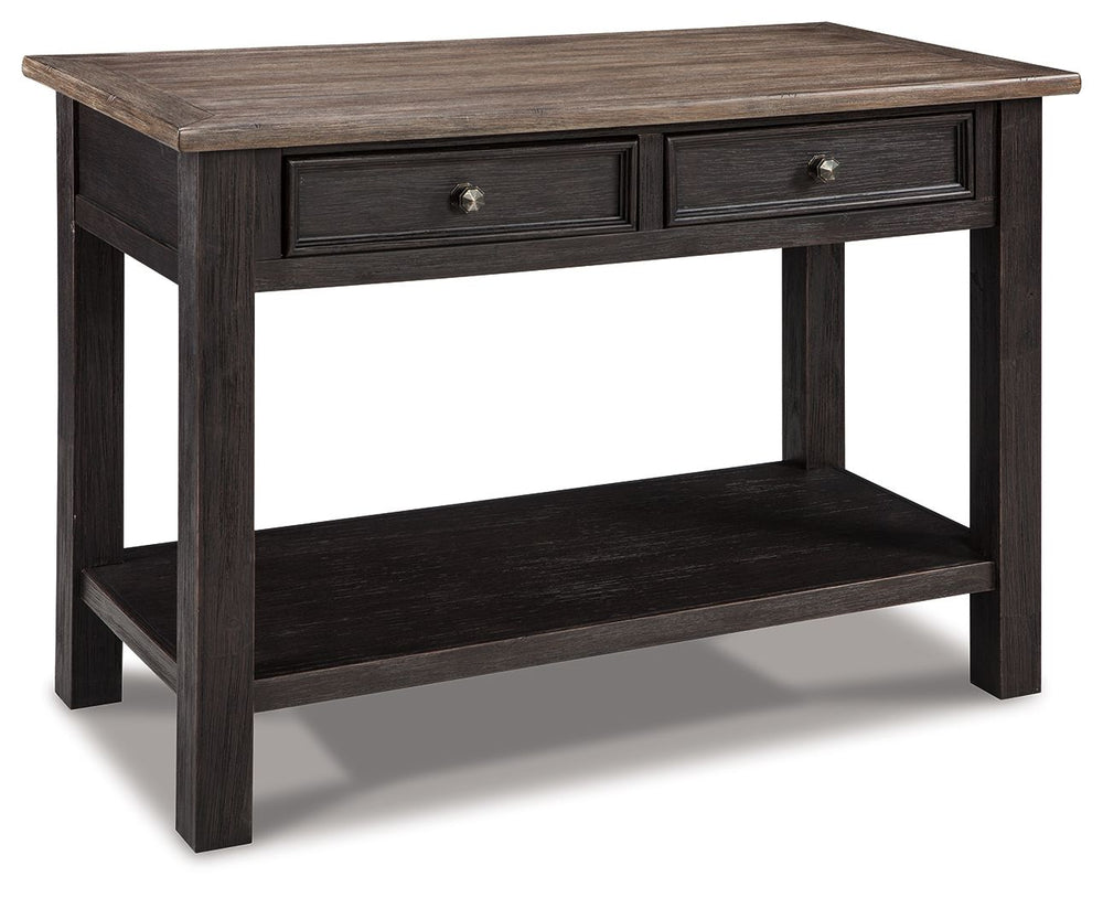 Shabby chic with a hint of down-home country, this sofa table is all the talk of todayâ€™s design world. Wood grain shows through the weathered gray-brown top in all of its earthy pleasure. And the framed drawers, adorned with lovely traditional hardware,