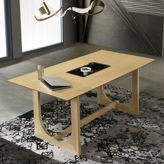 Step into a world of contemporary elegance with the Blayde dining set. Featuring a double U-shaped table base, this set showcases a stunning nature finish that effortlessly blends modern design with timeless charm. The unique base adds a sculptural elemen