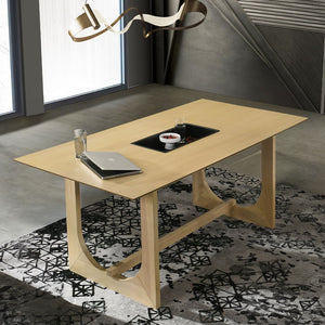 Step into a world of contemporary elegance with the Blayde dining set. Featuring a double U-shaped table base, this set showcases a stunning nature finish that effortlessly blends modern design with timeless charm. The unique base adds a sculptural elemen