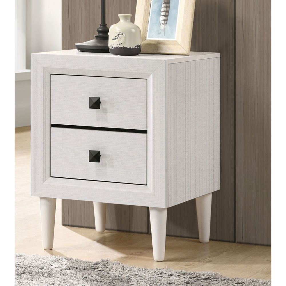 KD Leg, Square Night Table â€¢ Storage: 2 Drawers (Open Base) â€¢â€¢ CONSTRUCTION â€¢â€¢ Wooden Case-Frame: Paper Veneer, Chipboard â€¢ Wooden Tapered Leg: Rubberwood â€¢â€¢â€¢ Drawer: GLIDE Side Metal (Kenlin, 2/3 Ext.), DOVETAIL English Front & Back, FE