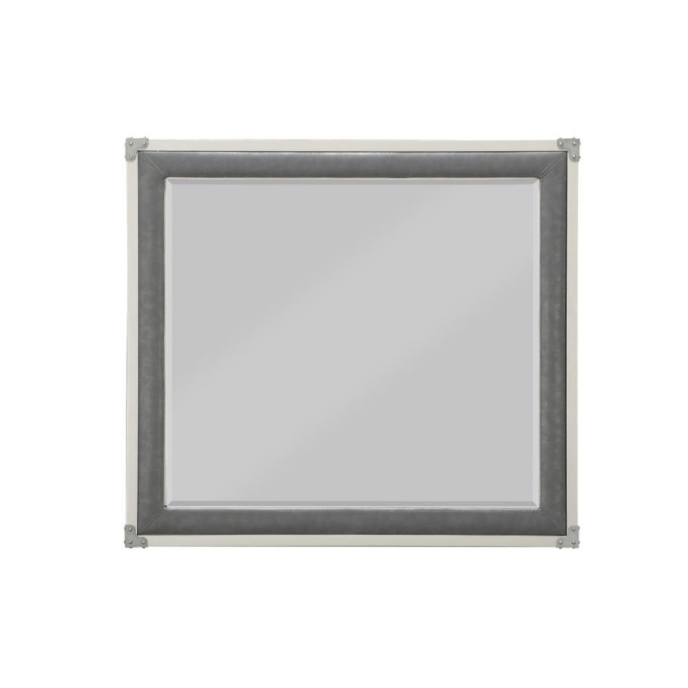 Mirror with Beveled Edge (5mm Thick) Shape: Rectangular Orientation: Landscape (Horizontal) Wooden Frame with Padded Trim<br/><br/><b>Product Features</b><ul><li>Case: 1Pc/1Ctn</li><li>Finish: Gray</li><li>Style: Transitional</li><li>Materials: Wood</li><