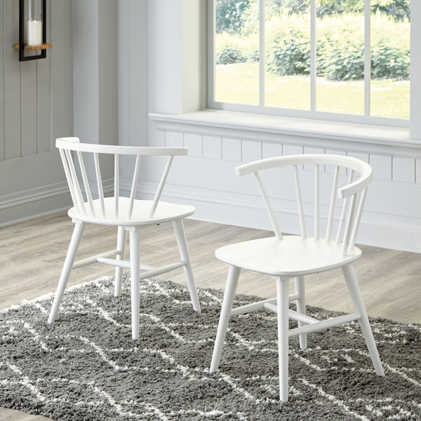  white finish. The dining room chair sports a low spindle back with turned legs for beautiful simplicity. This functional piece marries minimalism with big style for a delightful combination.<b
