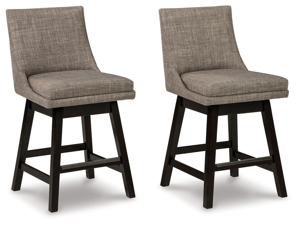 This striking barstool invites you to take contemporary modern style for a spin. Comfortably cushioned seat, self-returning swivel and contoured back make it beautifully in tune with your needs. Luxurious linen-weave upholstery is a sensational touch.<br>