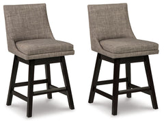 This striking barstool invites you to take contemporary modern style for a spin. Comfortably cushioned seat, self-returning swivel and contoured back make it beautifully in tune with your needs. Luxurious linen-weave upholstery is a sensational touch.<br>