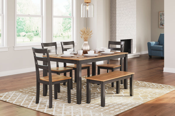  yet they still turn heads. The two-tone table and seating choices are effortlessly handsome. Ladderback chairs cater to your comfort with contoured seats