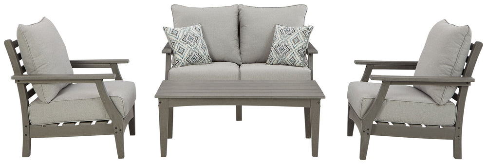 Itâ€™s the dawn of a new day for gray. Embrace the style trend with this loveseat, set of 2 chairs and coffee table set. Crafted of HDPE material that combines the exceptional durability and weather resistance you need with the -"wood look-" you love, thi