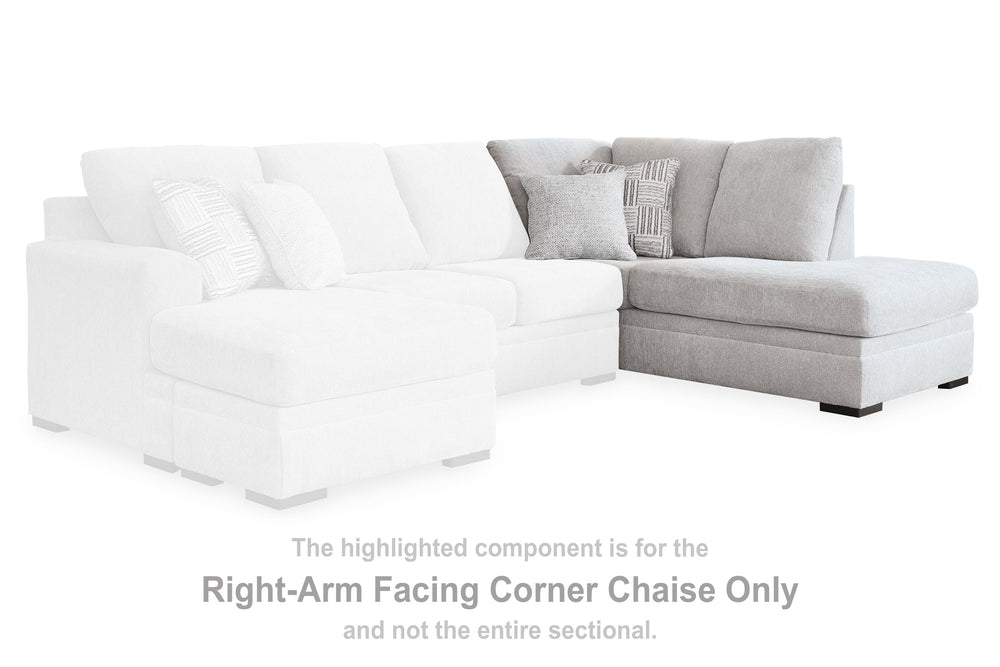 This right-arm facing corner chaise is made with Next-Gen Nuvellaâ„¢ (polyester) fade-resistant, washable fabric. Pairs with other items in the series to make a sectional.<br><br><b>Additional Dimensions</b><br><ul><li>Seat depth: 69-"</li><li>Seat height