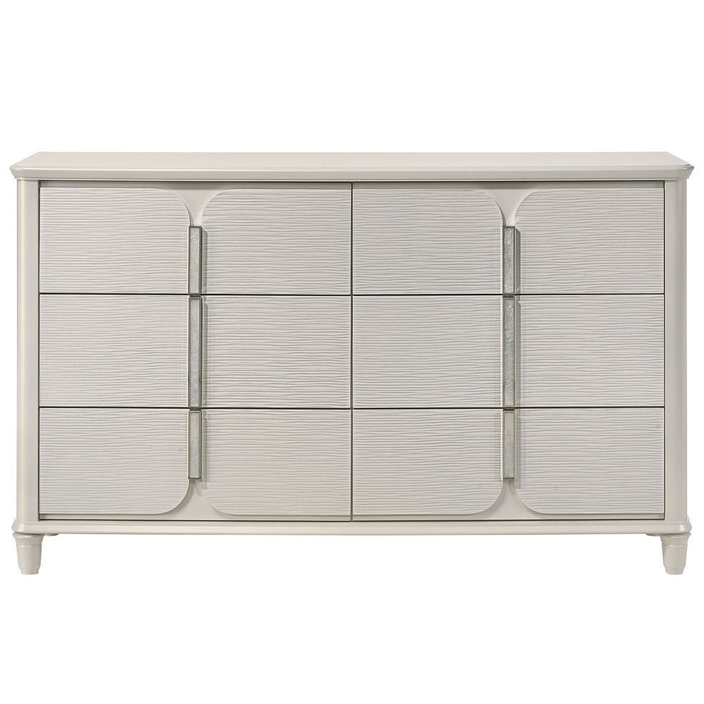 Step into a realm of elegance with the Laveda bedroom set, where light gray boucle meets a pearl white finish for an exquisite blend of sophistication and serenity. The clean lines and contemporary design create a harmonious balance, perfect for modern in