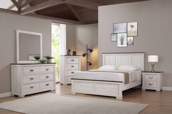  with its panel headboard and soothing finish