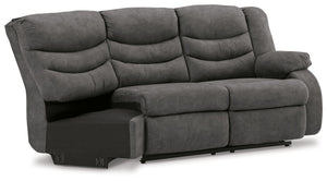 This right-arm facing reclining loveseat with half wedge is made with faux leather upholstery. Pairs with other items in the series to make a sectional.<br><br><b>Additional Dimensions</b><br><ul><li>Arm height: 26-"</li><li>Seat depth: 22-"</li><li>Seat 
