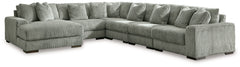 Plush and posh. Showcase your eye for on-trend texture with the statement-making cord upholstery of this sectional with chaise. Its stunningly soft fabric entices in a warm neutral hue, complementing contemporary color palettes. Sink into the cushions and