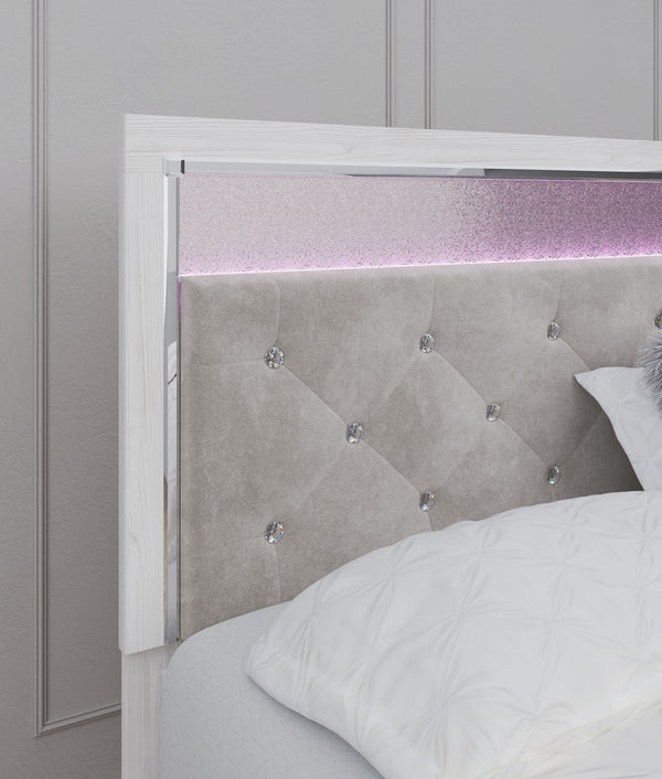  this king/California king upholstered panel headboard is a beautiful blend of comfort and luxury. Shiny chrome-tone accents