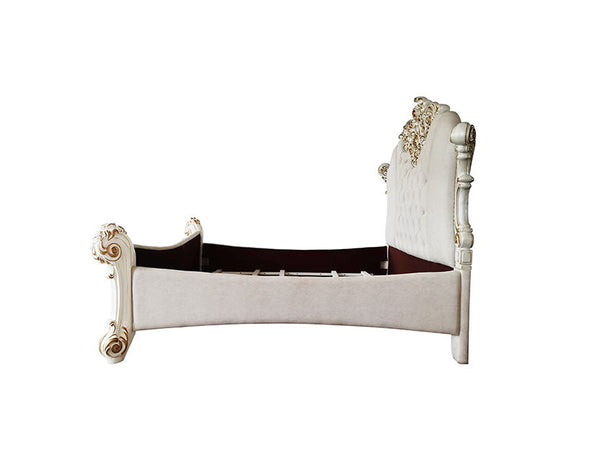 Vendom - California King Bed - Two Tone Ivory Fabric & Antique Pearl Finish