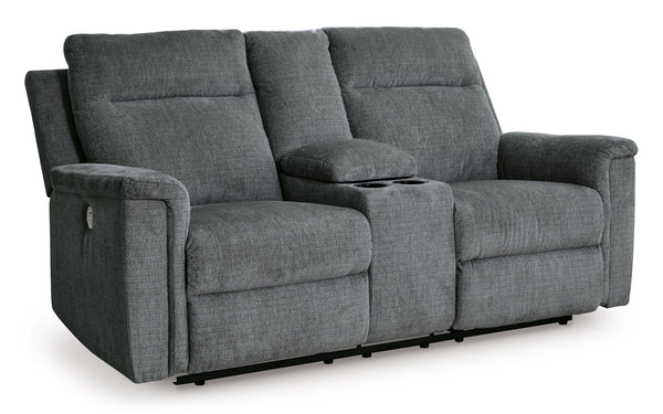 The ability to go from fully upright to relaxed and stretched out, all at the touch of a button, awaits. A beautiful blend of plush upholstery and casual style, this power reclining loveseat with console invites you to sink into ultimate comfort. Easily t