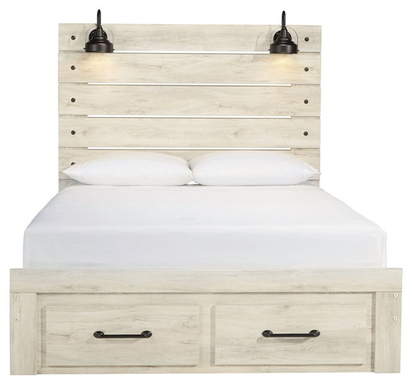 Cambeck - Whitewash - Queen Panel Bed with 2 Storage Drawers