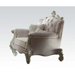 The Versailles collection with bone white finish will create you an elegant, warm and traditional taste in your living room. The sofa set reflects highly decorative base with scrolled feet, and the upholstered seats with the deep button tufted and Nailhea