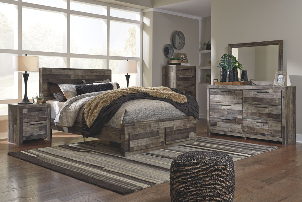 Derekson - 9 Pc. - Dresser, Mirror, Chest, Queen Panel Bed with 2 Storage Drawers, 2 Nightstands - Multi Gray