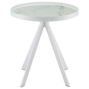 Briggs - Round Marble Printed Glass Top End Side Table - White