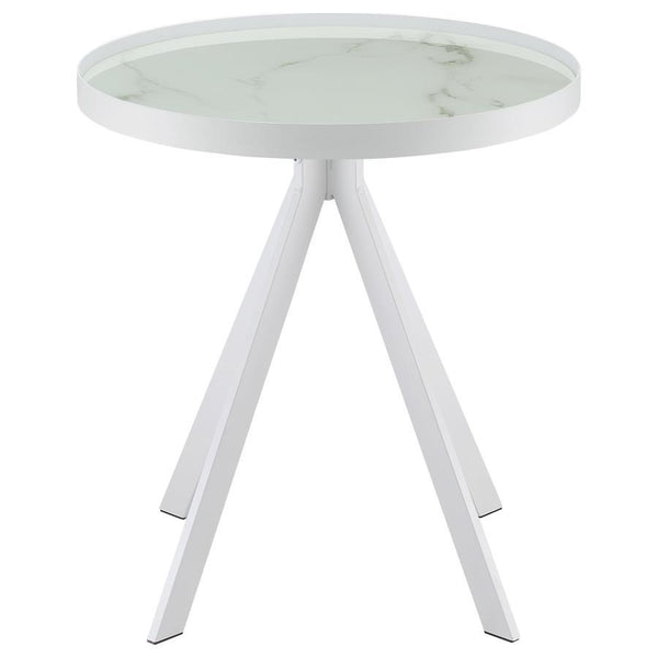 Briggs - Round Marble Printed Glass Top End Side Table - White