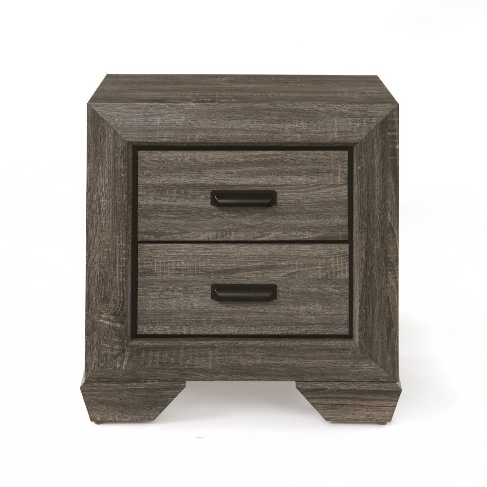 The Lyndon nightstand in weathered gray grain finish creates a welcoming and warm appeal. All drawers have English dovetail with center metal glides. The horizontal line design brings a relaxing and interesting environment. The nightstand has abundant sto