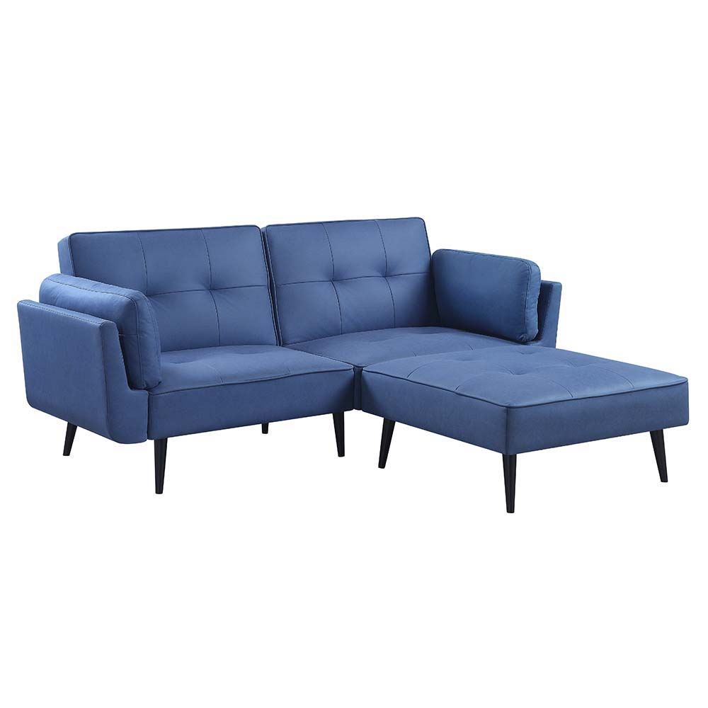 The Collection adjustable sofa and ottoman is bringing back mid-century style with a contemporary twist. This chic adjustable sofa is the perfect addition to any small living space. Upholstered in an eye-catching pink fabric, the piece has a tufted back a