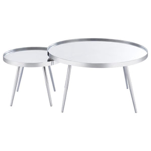 Kaelyn - 2 Piece Round Mirror Top Nesting Coffee Table - Chrome