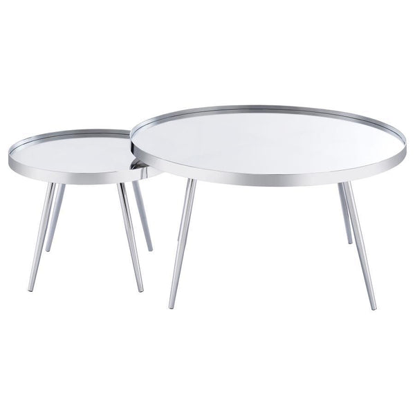 Kaelyn - 2 Piece Round Mirror Top Nesting Coffee Table - Chrome