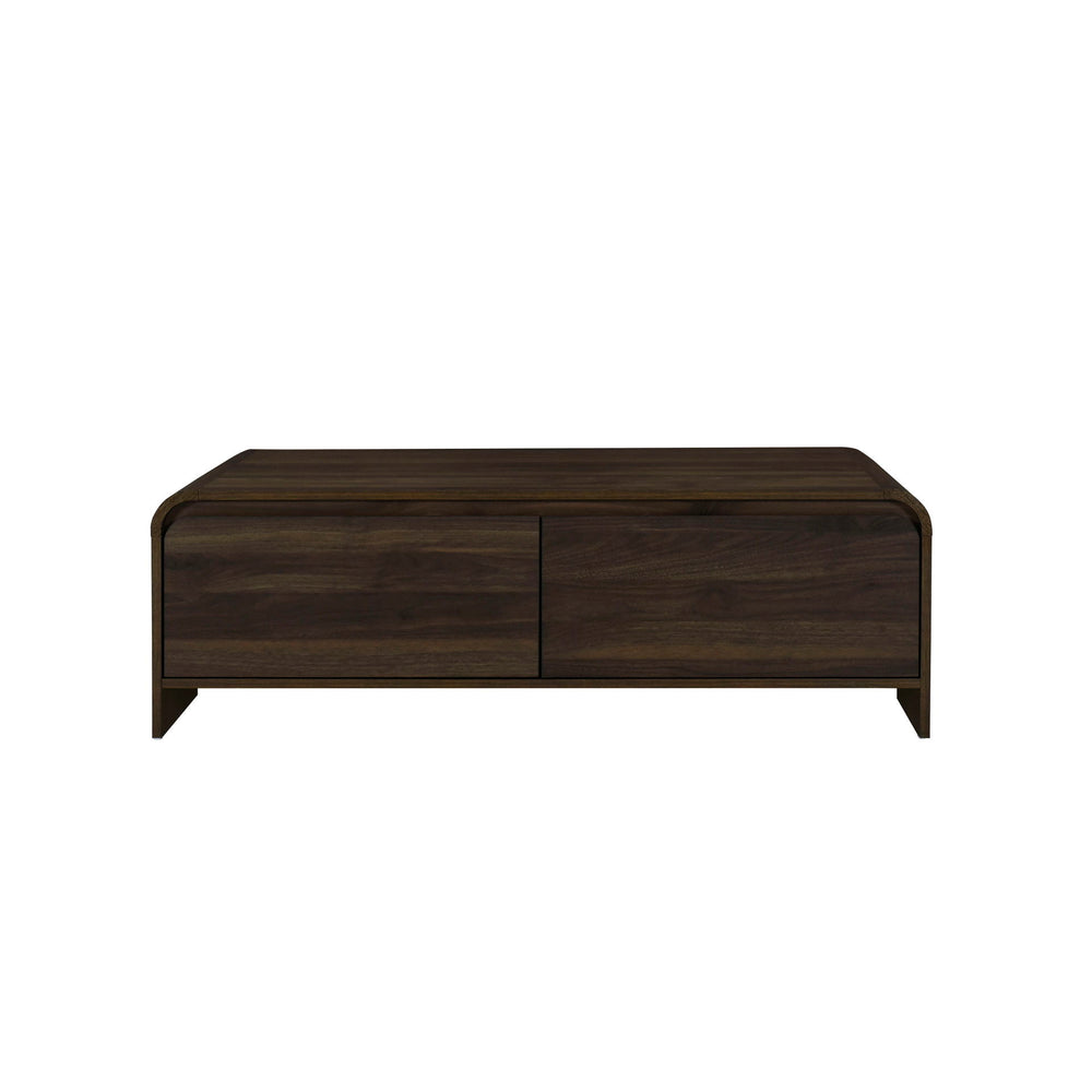 Introducing the Mara Storage Cocktail Table in Walnut, a versatile and sustainable centerpiece for your living room. Crafted from sturdy manufactured wood and coated in environmentally friendly laminate, this table offers both durability and eco-conscious