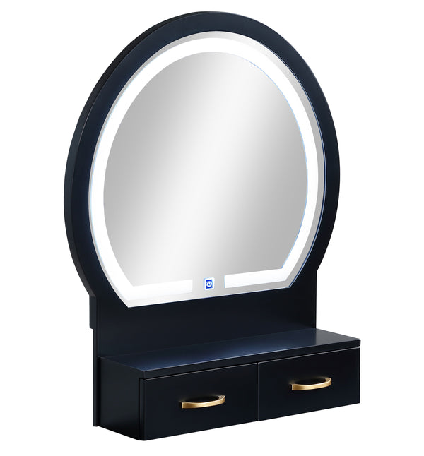  while the gold-accented handles add a touch of luxury. The built-in LED-lit mirror provides opti