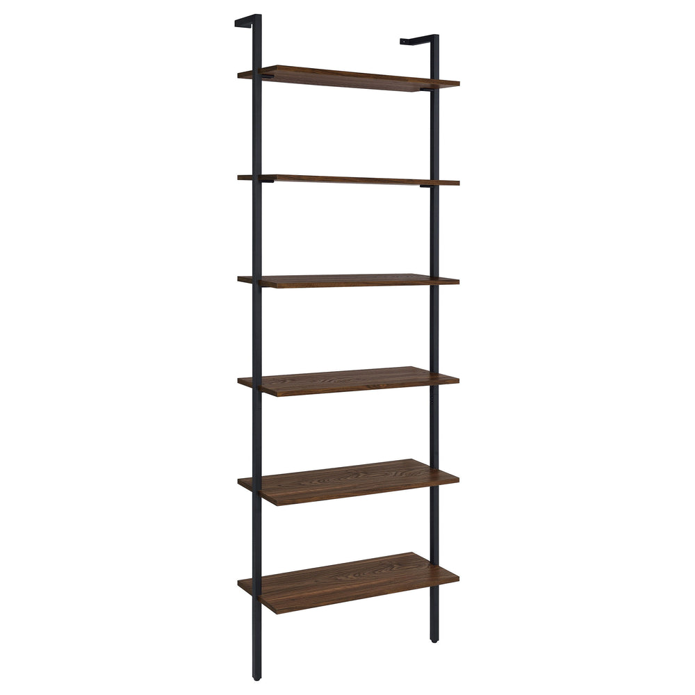 Curate your space to achieve a refined look and feel with this modern wall bookcase. Its elegant simplicity of silhouette brings light, airy ambiance in any space, maximizing space utilization without overwhelming. It features six open shelves in a walnut