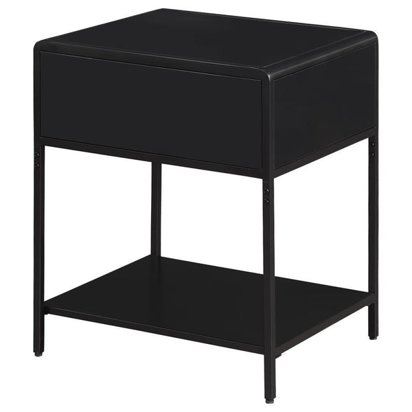 Amherst - 1-Drawer Radio Weave Rattan Metal Side Table - Black