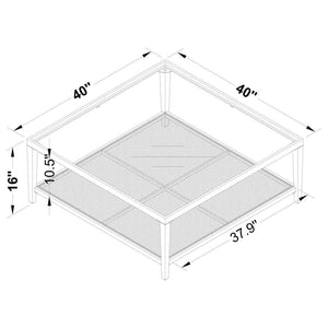Amherst - Glass Top Metal with Cane Shelf Coffee Table - Black