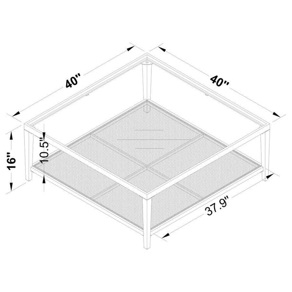 Amherst - Glass Top Metal with Cane Shelf Coffee Table - Black