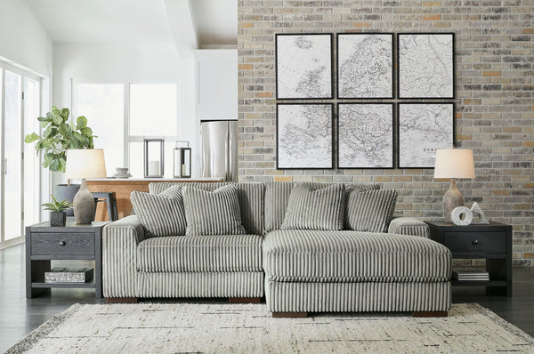 Plush and posh. Showcase your eye for on-trend texture with the statement-making cord upholstery of this sectional with chaise. Its stunningly soft fabric entices in a warm neutral hue, complementing contemporary color palettes. Sink into the cushions and