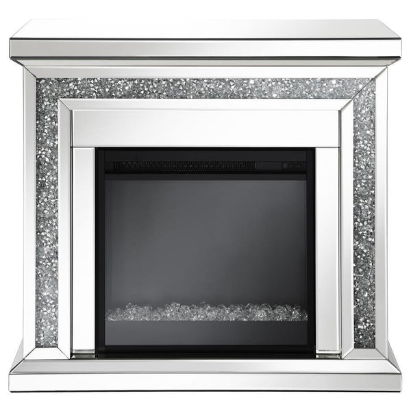  this freestanding electric fireplace offers a relaxing glow to a space. For a bit of warmth
