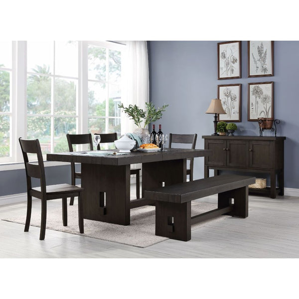 Complete your dining space with the sophisticated Haddie dining room set. This transitional group features a distressed finish with the understated styling of rustic design. The table features a sophisticated trestle base with crossbar support and grooved